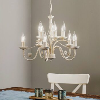 Luster Ayleen z ocele, 10-plameňové, biele