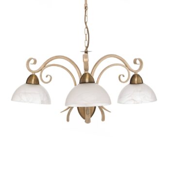 Luster Flora, tri sklenené tienidlá, biela/mosadz