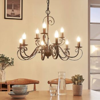 Luster Lindby Caleb, 9 svetiel, hrdzavá farba, kov, E14