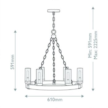 Luster Sawyer, 6-pl., farba dreva, oceľ, sklo, E14
