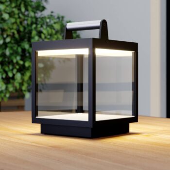 Nabíjateľná stolová lampa Lucande LED Cube, hliník, IP54, stmievateľná