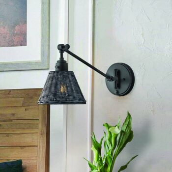 Nástenné svetlo Arti, čierne/čierne, ratan, oceľ