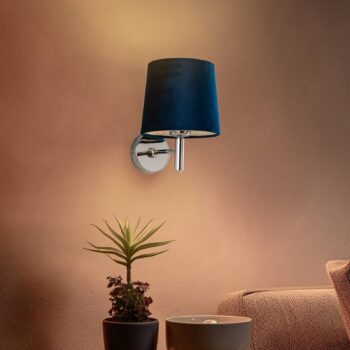 Nástenné svetlo Bono, textilný tienidlo, chróm/modrá