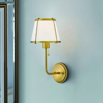 Nástenné svetlo Clarke 1, mosadz/béžová, ľan, oceľ