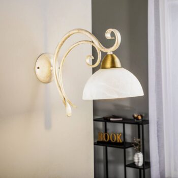 Nástenné svetlo Flora, sklenený tienidlo, biela/mosadz