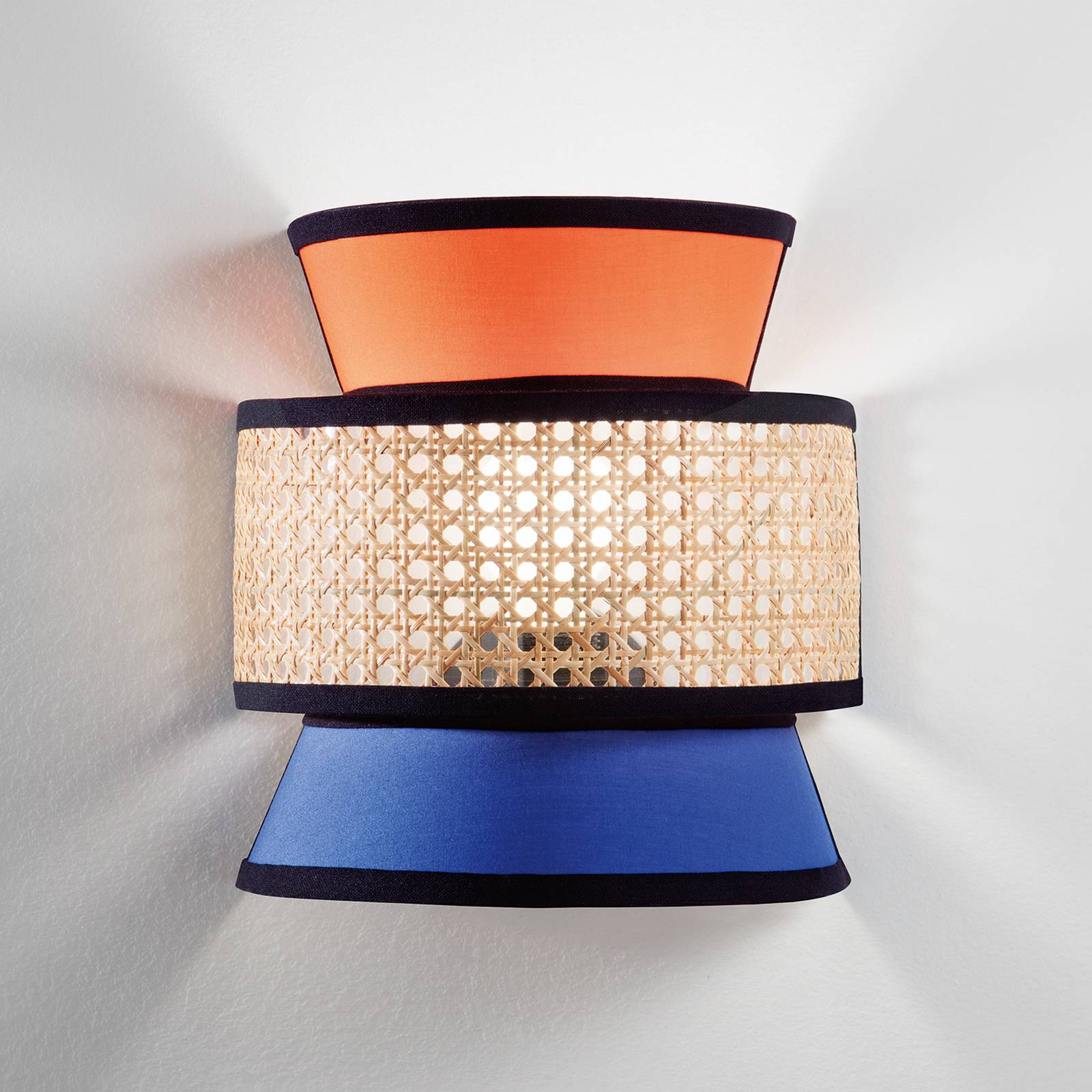 Nástenné svetlo Gazebo, oranžová/modrá/prírodná, 24 cm, látka/rattan Nástenné svetlo Gazebo, oranžová/modrá/prírodná, 24 cm, látka/rattan