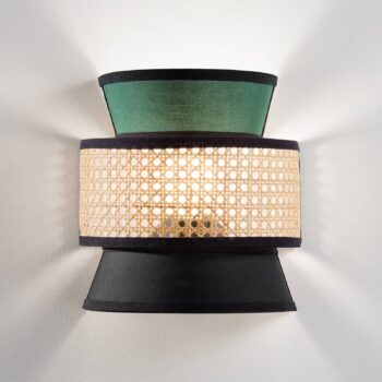 Nástenné svetlo Gazebo, zelená/čierna/prírodná, 24 cm, látka/rattan