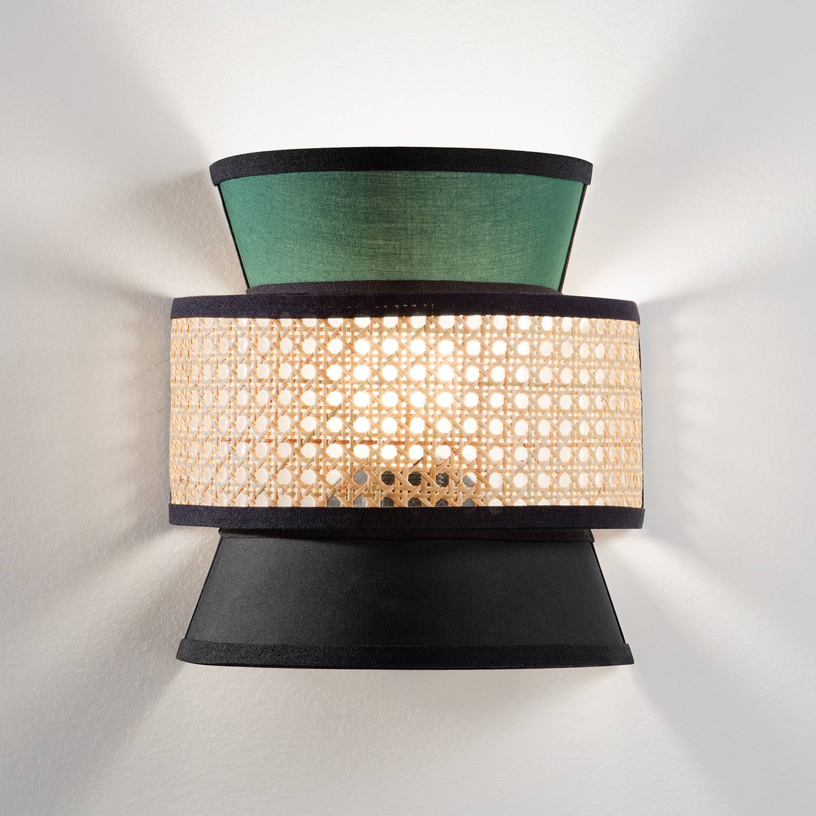 Nástenné svetlo Gazebo, zelená/čierna/prírodná, 24 cm, látka/rattan Nástenné svetlo Gazebo, zelená/čierna/prírodná, 24 cm, látka/rattan