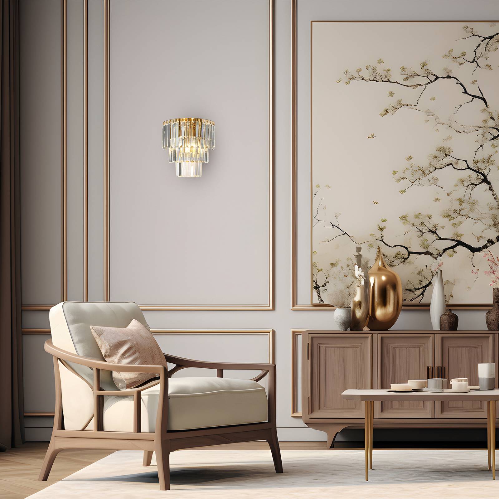 Nástenné svetlo Milano, výška 27 cm, zlatá/krištáľ, sklo, 2 x E14 Nástenné svetlo Milano, výška 27 cm, zlatá/krištáľ, sklo, 2 x E14