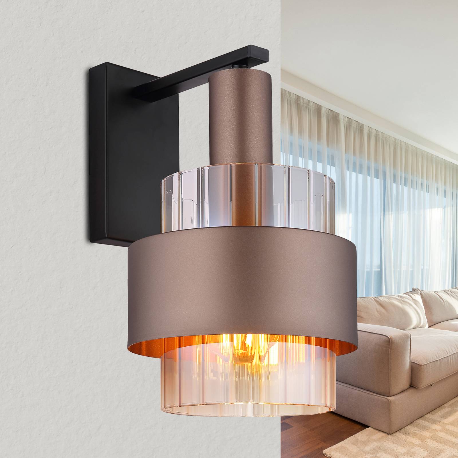 Nástenné svetlo Milley, výška 30 cm, bronzová farba, kov Nástenné svetlo Milley, výška 30 cm, bronzová farba, kov