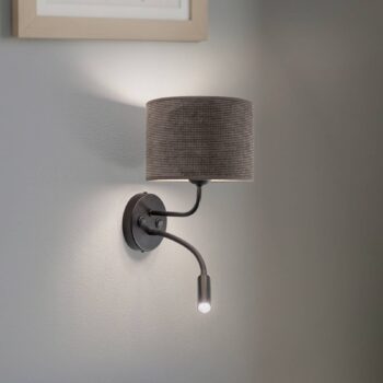 Nástenné svetlo Roller, Cord tmavošedá, čierna, s lampou na čítanie