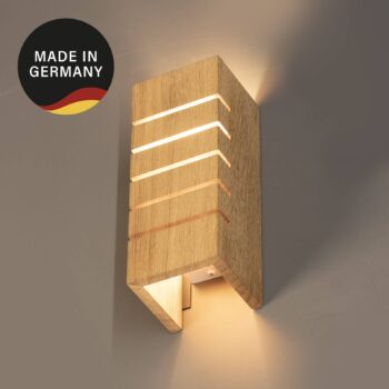 Nástenné svetlo Shine-Wood, šírka 10 cm, E14, dub/biela, drevo