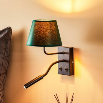 Nástenné svetlo Soho, kužeľové, lampa na citanie, zelená/zlatá