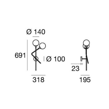 Nástenné svetlo Stilnovo Galassia, zlatá, 2-pl., hore/vpravo