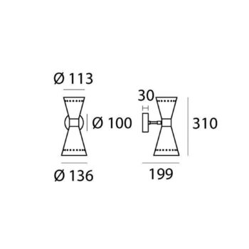 Nástenné svetlo Stilnovo Megafono, čierna, šírka 14 cm, 2-pl.