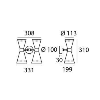 Nástenné svetlo Stilnovo Megafono, farba slonovej kosti, 33 cm, 4-pl.