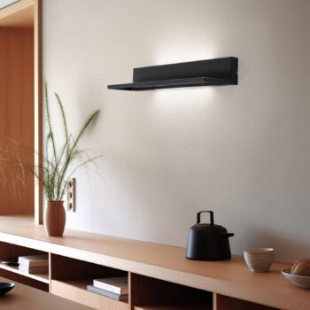 Nástenné svetlo na poličku, čierne, oceľ, dĺžka 60 cm, 2 x LED