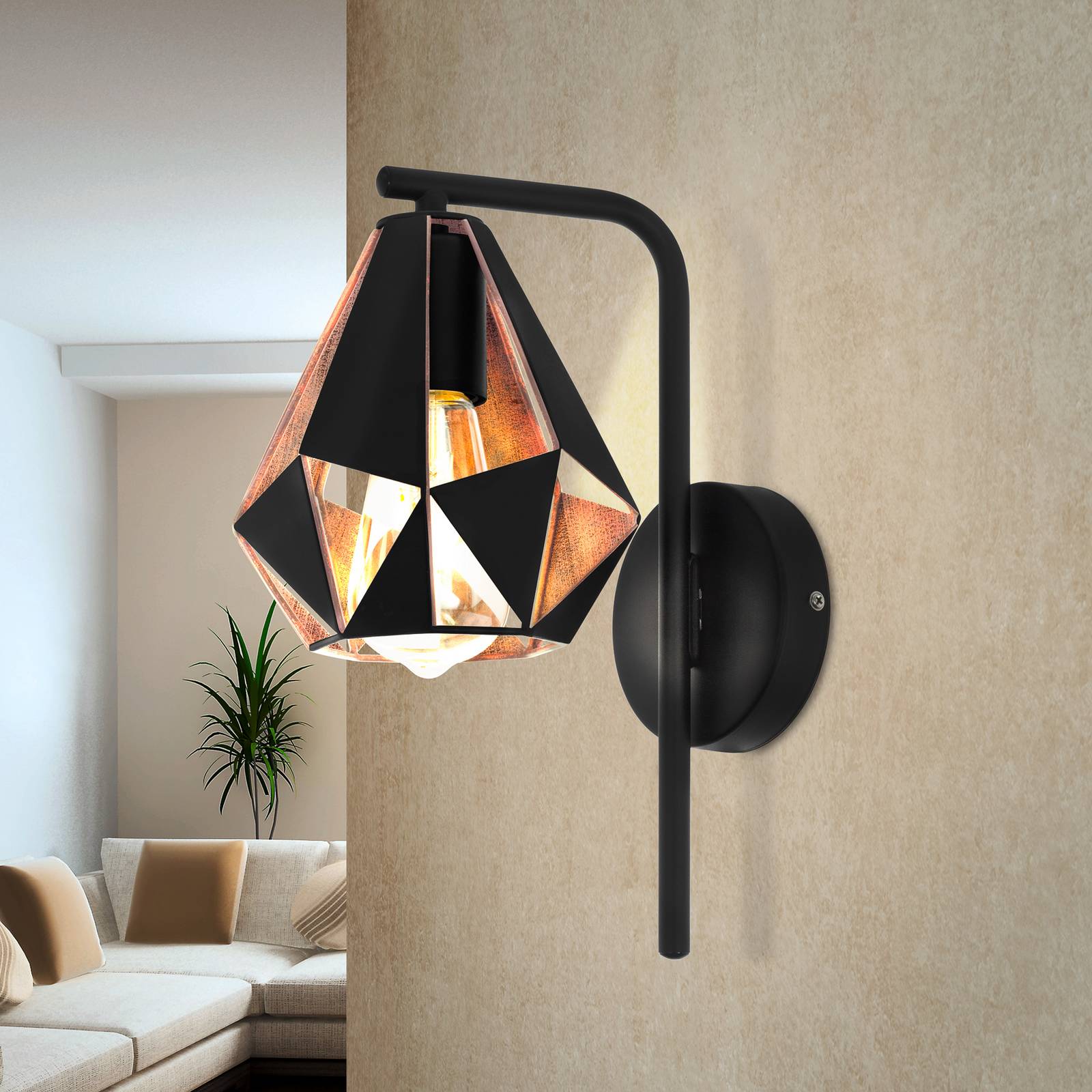 Nástenné svietidlo Carlton, čierna/medená, konzola Nástenné svietidlo Carlton, čierna/medená, konzola