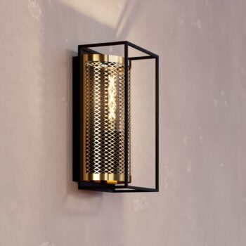 Nástenné svietidlo Nohales, výška 32 cm, čierna/mosadzná farba