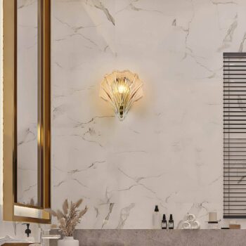 Nástenné svietidlo v tvare mušle, jantárové tónovanie, sklo, IP44