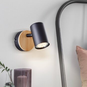 Nástenný reflektor Niels, výška 11 cm, čierny/prírodný, bambus