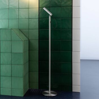 Nemo LED stojacia lampa Typ, farba hliníka, 2700 K, stmievateľná