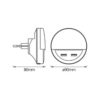 OSRAM LED zásuvkové nočné svetlo LUNETTA USB, biele, Ø 9 cm