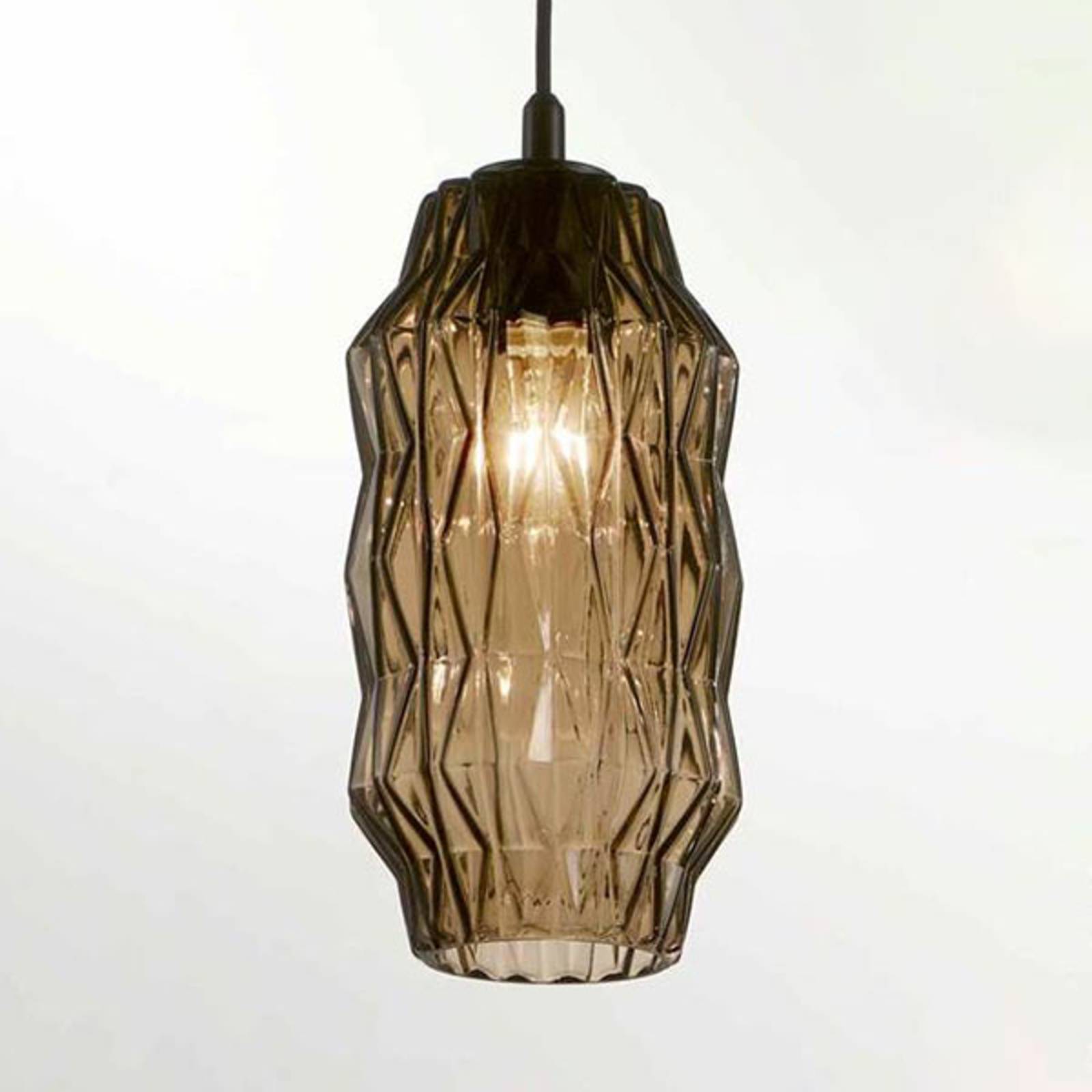 Origami závesné svietidlo zo skla, sivohnedé Origami závesné svietidlo zo skla, sivohnedé