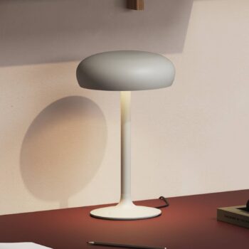 PLEASE WAIT to be SEATED stolová LED lampa Emendo, sivá, stmievateľná