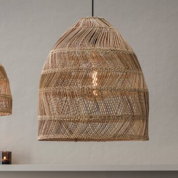 PR Home Vonkajšia závesná lampa Maja, ratan, Ø 45 cm, zástrčka, IP44