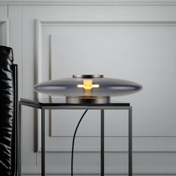 PURE LED stolová lampa Vitrum sivé sklo/hliník dotykový stmievač