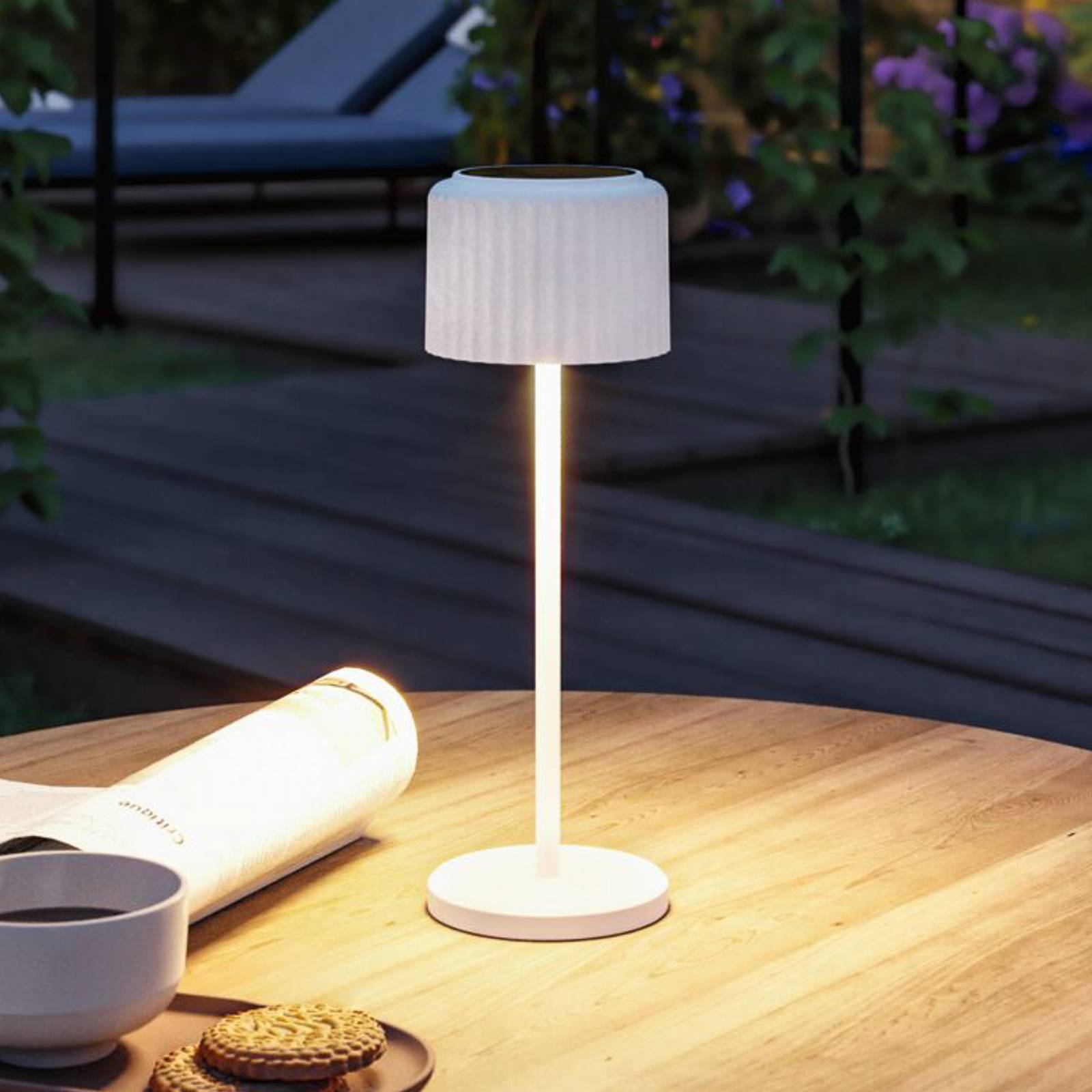 Paulmann LED solárna stolová lampa Else, biela, IP44, stmievateľné Paulmann LED solárna stolová lampa Else, biela, IP44, stmievateľné