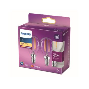 Philips LED žiarovka E14 4,3W filament 2 700K 2 ks