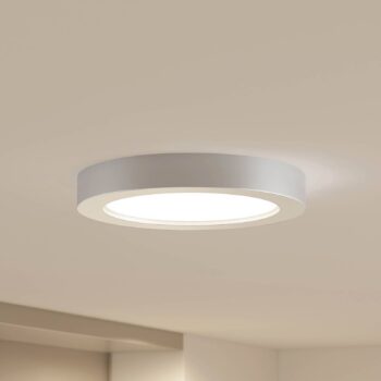 Prios LED stropné svietidlo Edwina, strieborné, 25 cm, CCT, IP44