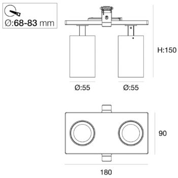 SLC LED vstavané bodové svietidlo Art, 2 svetlá, čierne, 3 000 K, hliník
