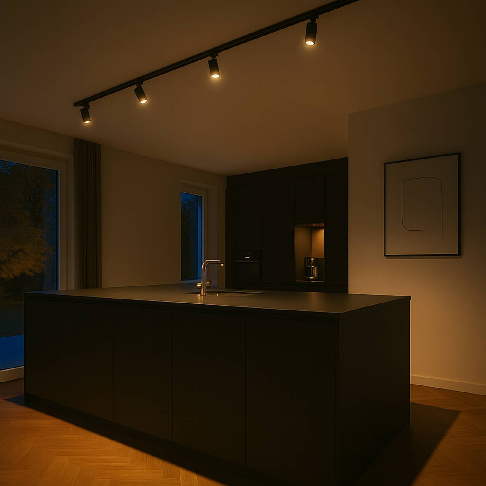 Sada koľajníc Calex, 4 bodové svetlá GU10, čierna, dĺžka 2 m, kov Sada koľajníc Calex, 4 bodové svetlá GU10, čierna, dĺžka 2 m, kov