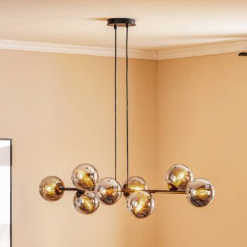 Sklenené závesné svietidlo, 8 svetiel, čierna farba, grafit, sklo, E14