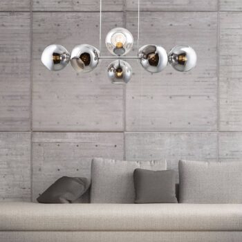 Sklenené závesné svietidlo Pilar, osem svetiel, dymovo sivá