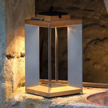 Solárny lampáš Teckinox LED, teak/oceľ, 45,5 cm