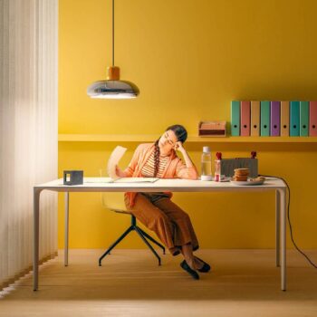 Stilnovo LED závesné svietidlo Trepiù, chróm/žltá, Ø 40 cm