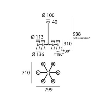 Stilnovo závesné svietidlo Megafono, dĺžka 80 cm, čierna, 12-pl.