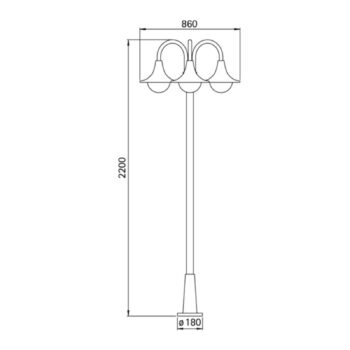 Stĺpové svietidlo 171, 3-plameňové, čierne