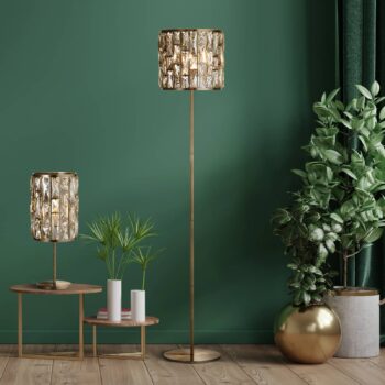 Stojacia lampa Bijou, mosadz, krištáľové sklo