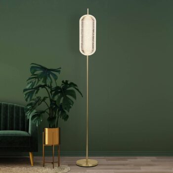 Stojacia lampa Capsule LED, mosadzná farba, železo, akryl