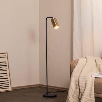 Stojacia lampa Emek 4081, čierna, staro-zlaté tienidlo