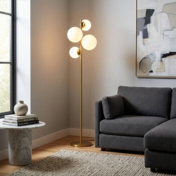 Stojacia lampa Fazli, zlatá, sklo/kov, výška 162 cm, E14