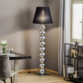 Stojacia lampa Fulda, tienidlo na lampu čierne, podstavec chróm