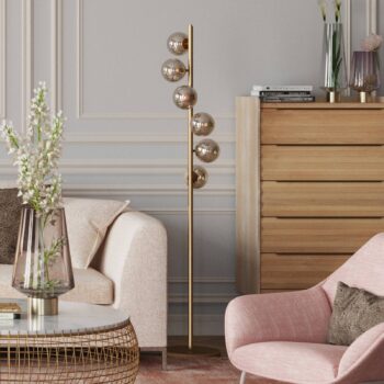 Stojacia lampa KARE Scala Balls, šesť svetiel, zlatá