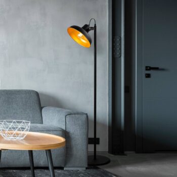 Stojacia lampa Lik 4036, naklápacie tienidlo, čierna/zlatá