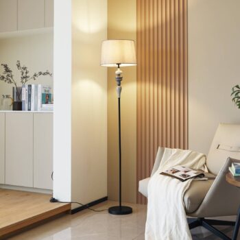 Stojacia lampa Lindby Haldorin, sivá/čierna, textil, 157 cm